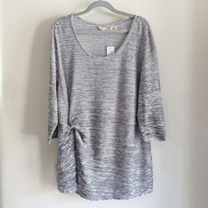 Soft Surroundings Striped Side Knot 3/4 Sleeve Scoop Neck Tunic Top Size XL